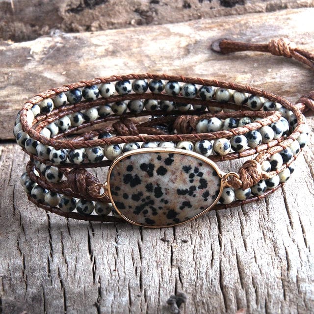 theperilsmovie Bracelets Boho Beaded Stone Wrap Bracelet Dalmatian Brown / One Size