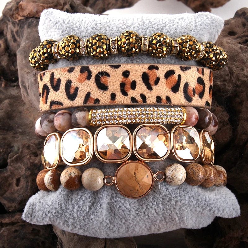 theperilsmovie Bracelets Leopard Print Multilayer Bracelet Set Brown / One Size