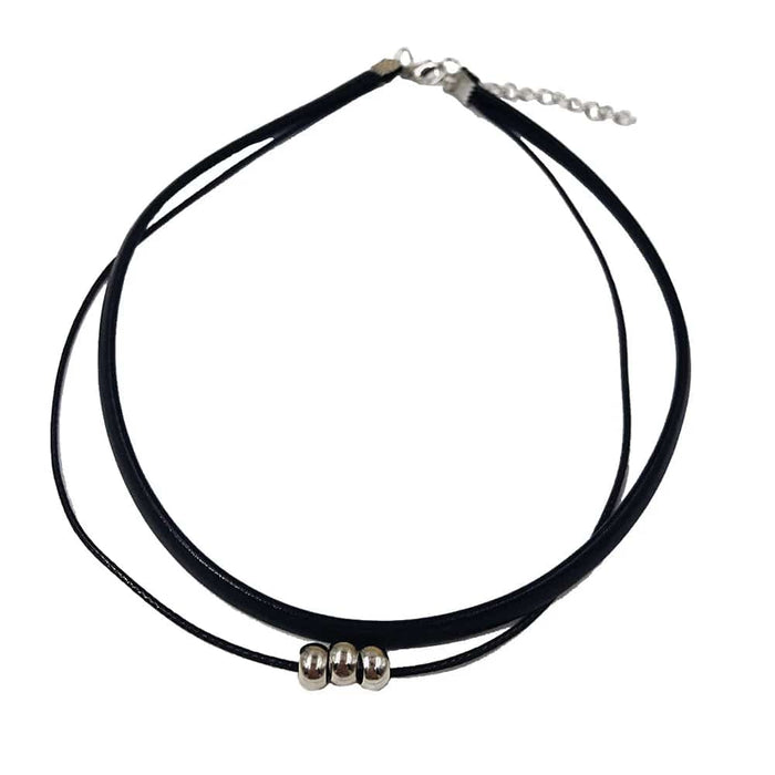 theperilsmovie Choker Necklaces Black Leather Choker Necklace Silver / One Size