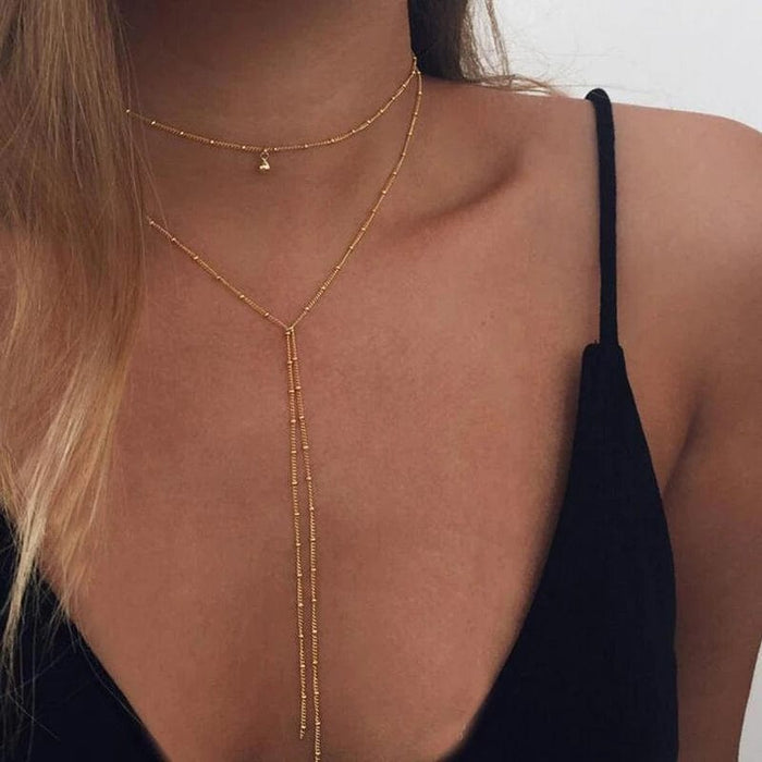 theperilsmovie Choker Necklaces Simple Beads Long Tassel Choker Necklace Gold / One Size