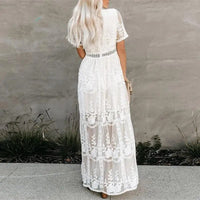 theperilsmovie Dress, Maxi Dress White Lace Short Sleeve Boho Maxi Dress