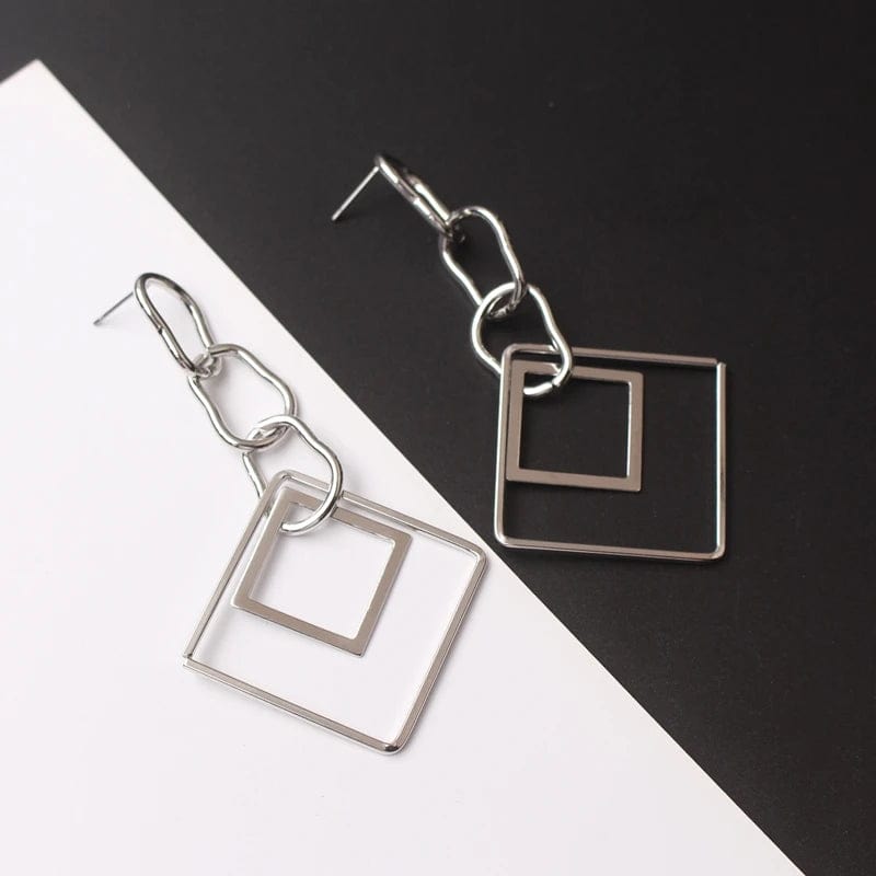 theperilsmovie Earrings, Drop Earrings Chainlink Double Square Drop Earrings Silver / One Size