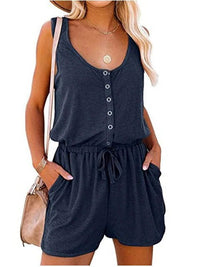 theperilsmovie Jumpsuits, Romper, Playsuit Navy Blue / S Sleeveless Button Up Romper