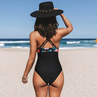 theperilsmovie One Piece Swimsuit, Swimsuit, Swimwear, Black Swimsuit Boho V-Neck Crisscross Back One Piece Swimsuit