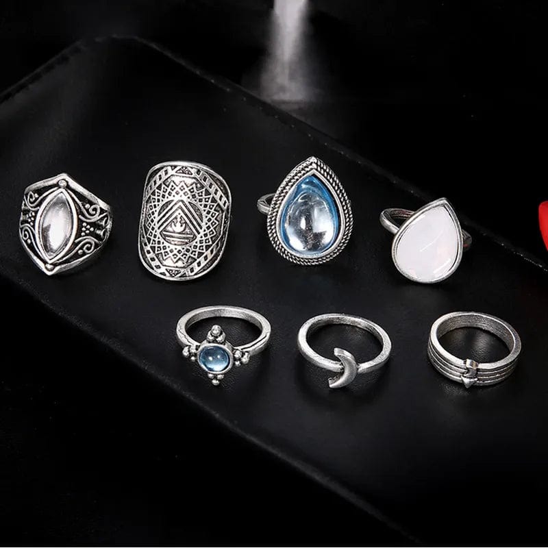 theperilsmovie Rings Silver / One Size Bohemian Crystal Stone Ring Set