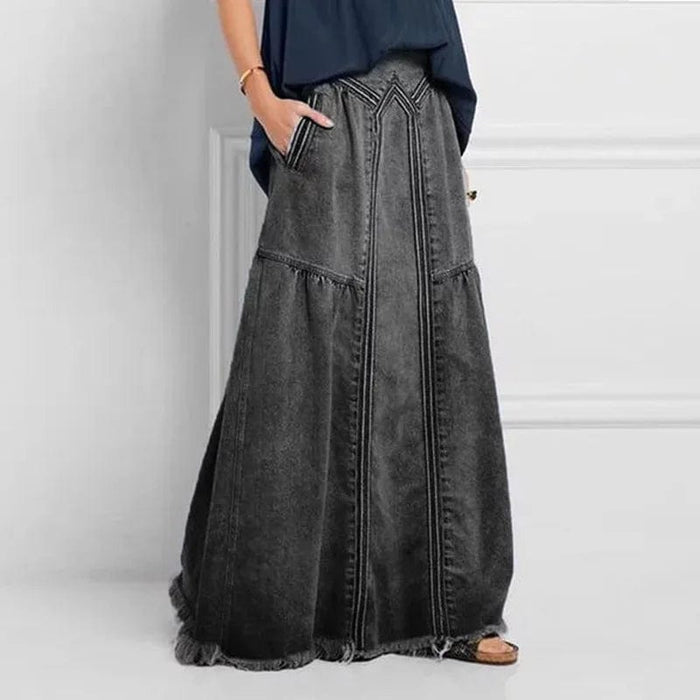 theperilsmovie Skirt, Maxi Skirt Bohemian Style Denim Maxi Skirt Black / S