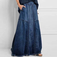 theperilsmovie Skirt, Maxi Skirt Bohemian Style Denim Maxi Skirt Dark Blue / S