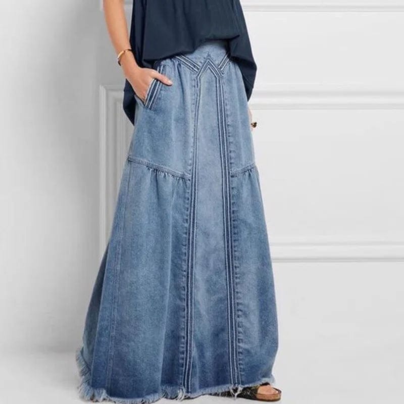 theperilsmovie Skirt, Maxi Skirt Bohemian Style Denim Maxi Skirt Light Blue / S