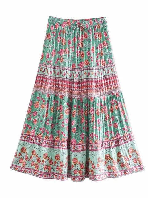 theperilsmovie Skirts, Maxi Skirts Green / S Boho Inspired Floral Skirt