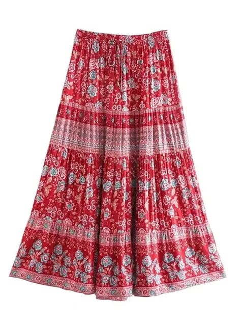 theperilsmovie Skirts, Maxi Skirts Red / S Boho Inspired Floral Skirt